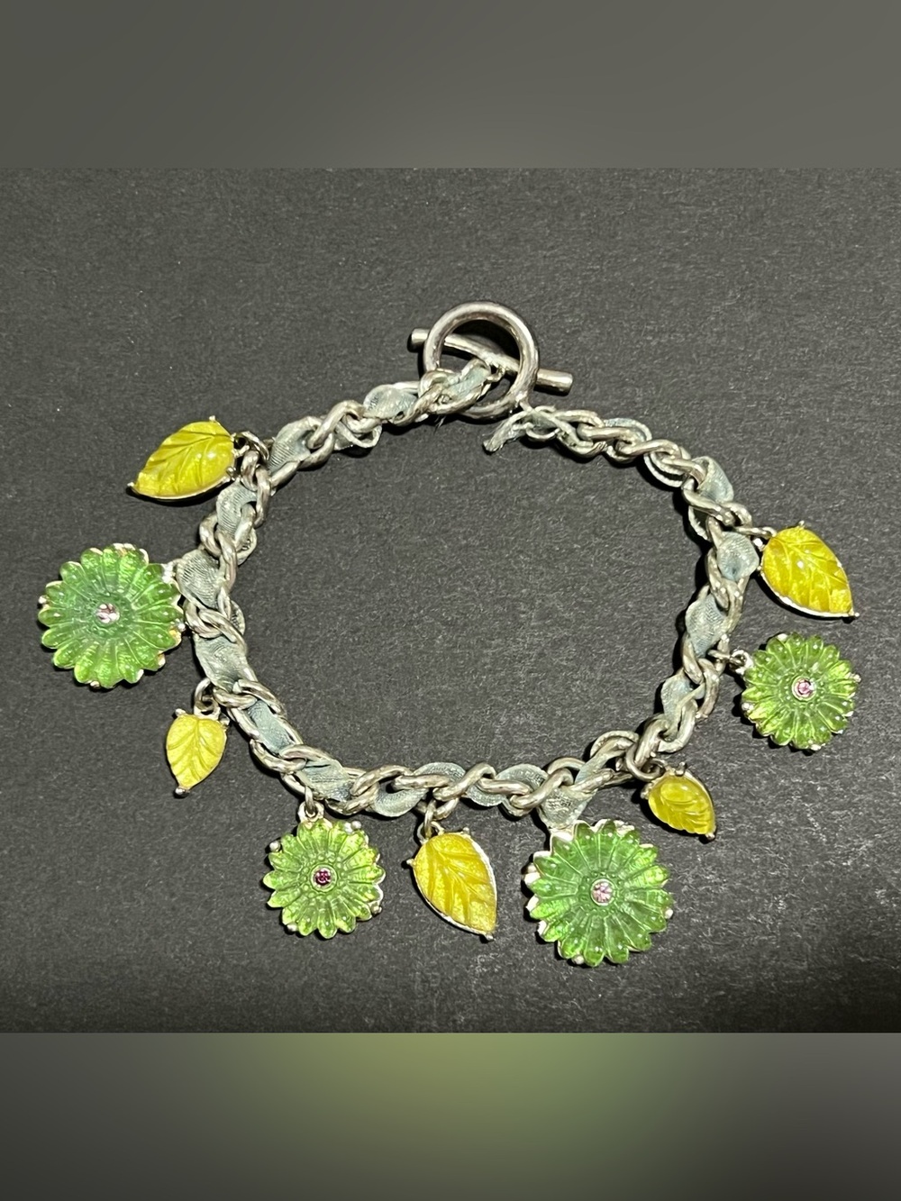 Green and Yellow Floral Charm Bracelet - Women’s Jewelry